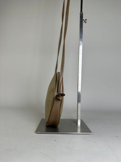 Vintage Yves Saint Laurent Textured Fabric Crossbody Bag Tan Beige