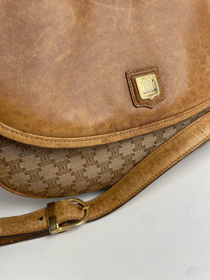 Vintage Celine Monogram leather Shoulder Bag beige Brown