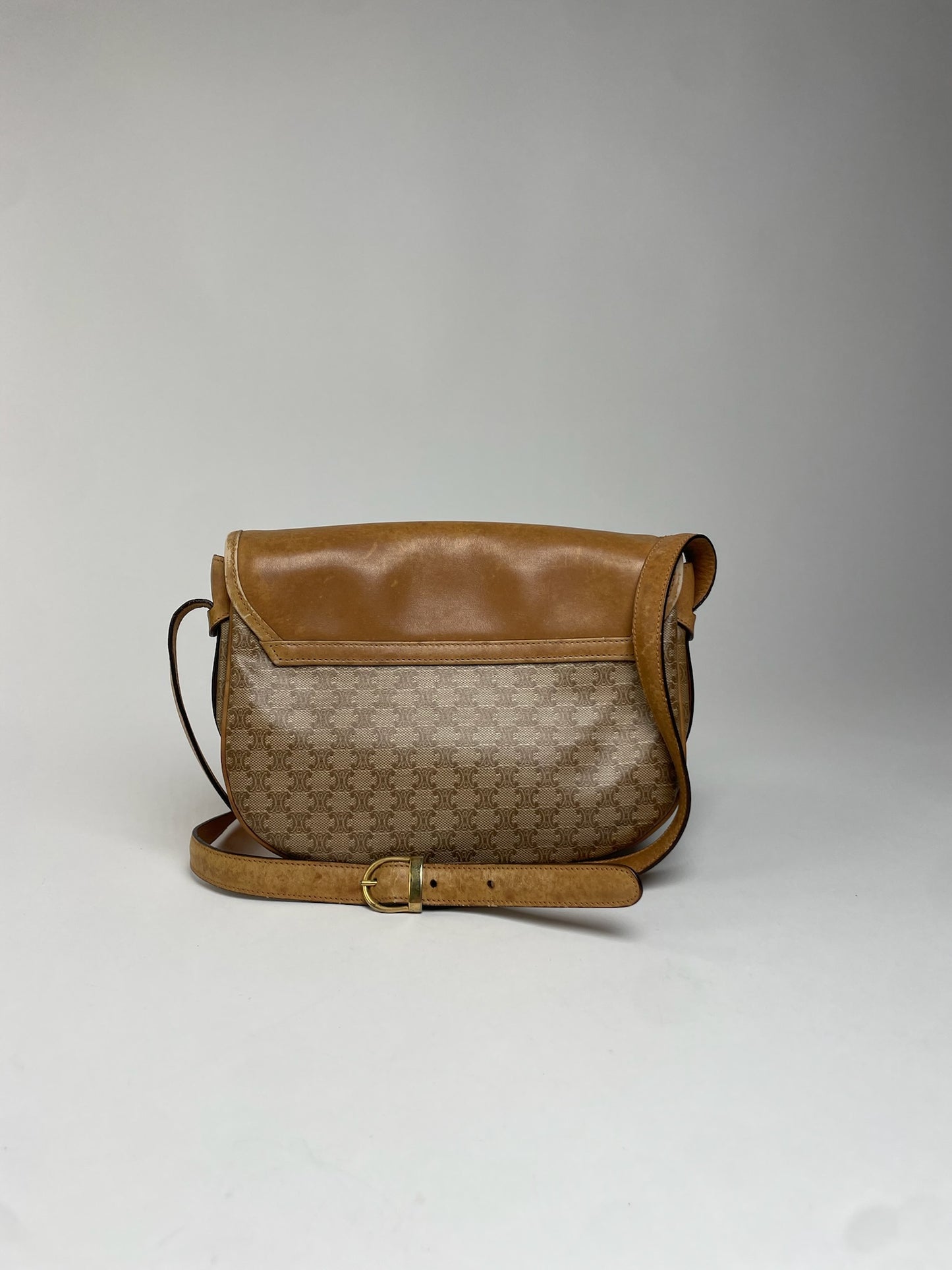 Vintage Celine Monogram leather Shoulder Bag beige Brown