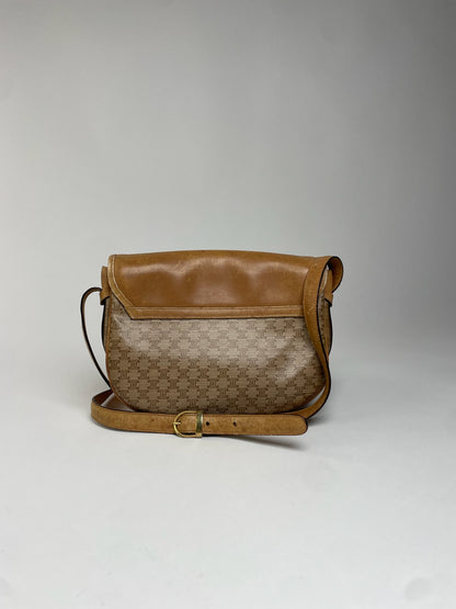 Vintage Celine Monogram leather Shoulder Bag beige Brown