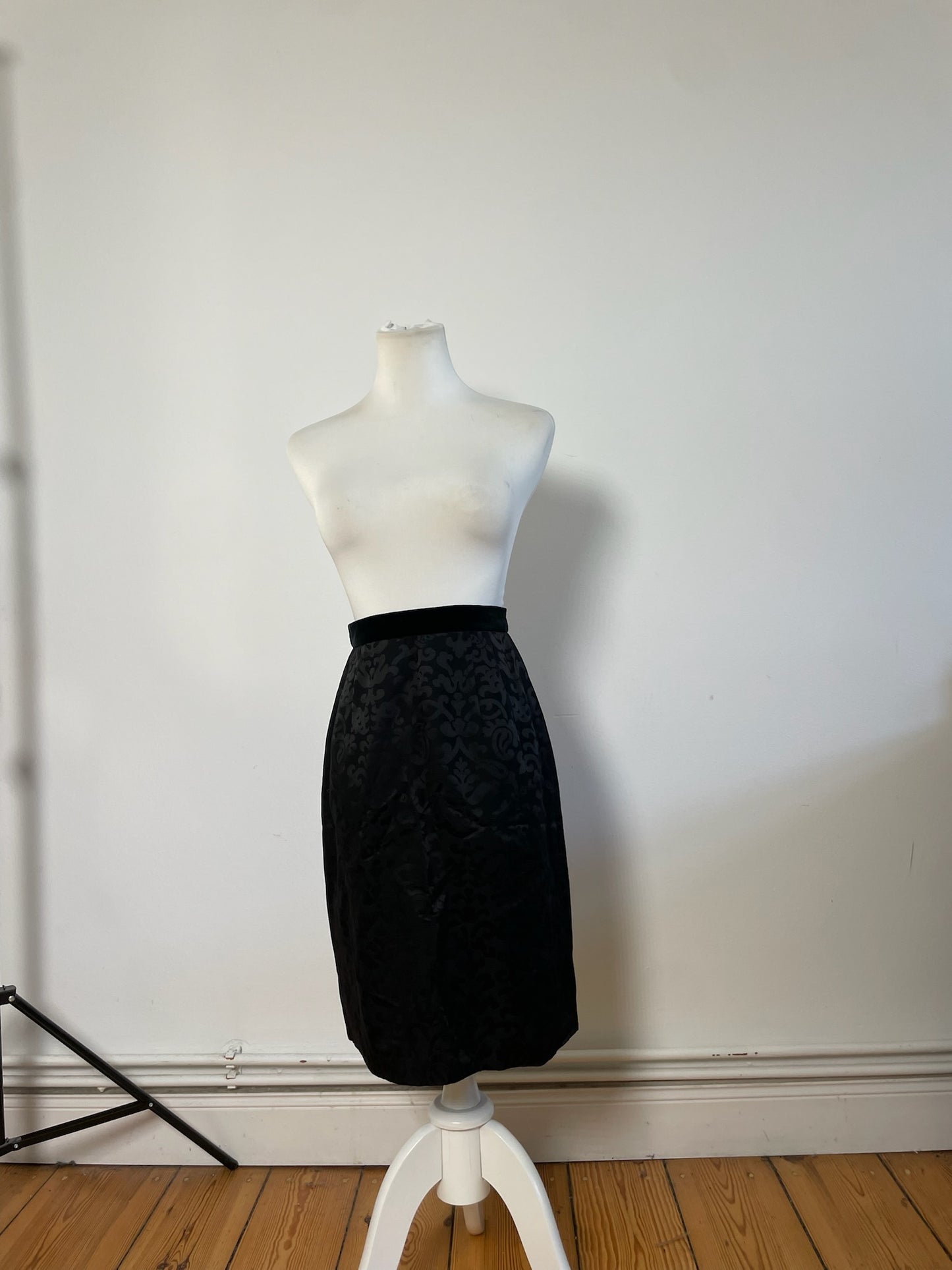 Vintage Balenciaga Silk Skirt Black Velvet Waistband