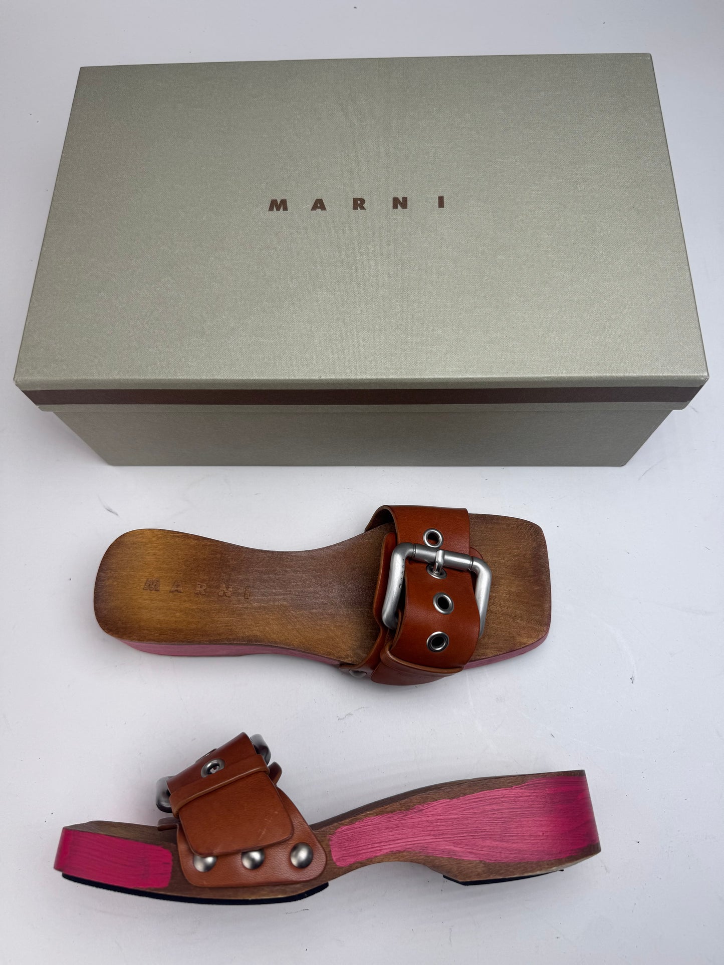 Vintage Marni Wooden Sandals Pink brown EU37