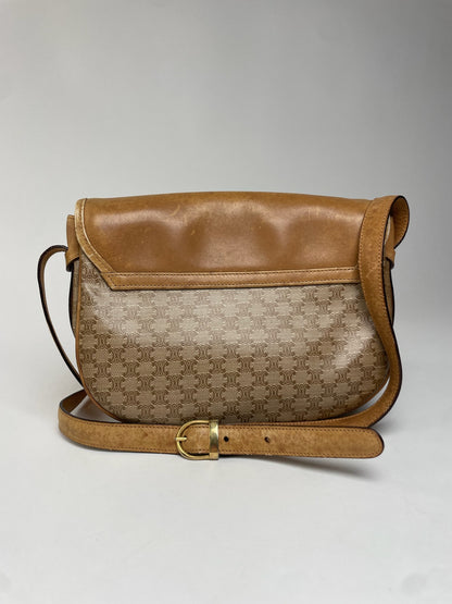 Vintage Celine Monogram leather Shoulder Bag beige Brown