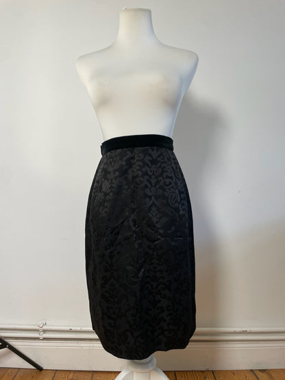Vintage Balenciaga Silk Skirt Black Velvet Waistband