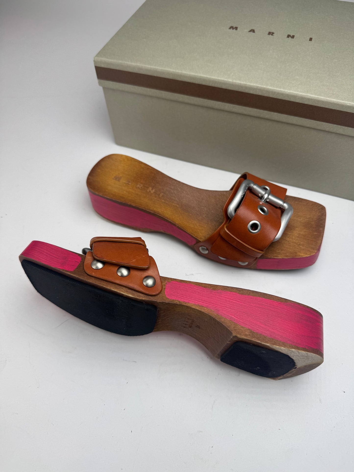 Vintage Marni Wooden Sandals Pink brown EU37