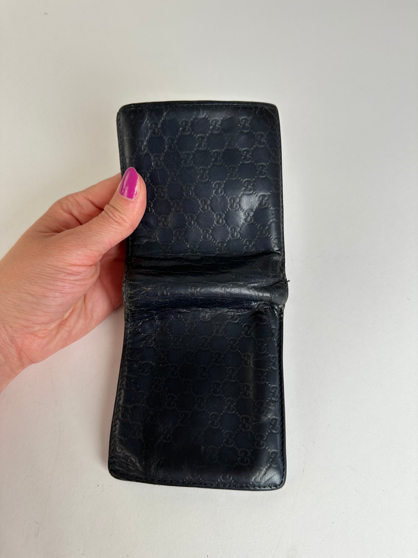 Vintage Gucci Microguccissima Bifold Wallet Navy Blue