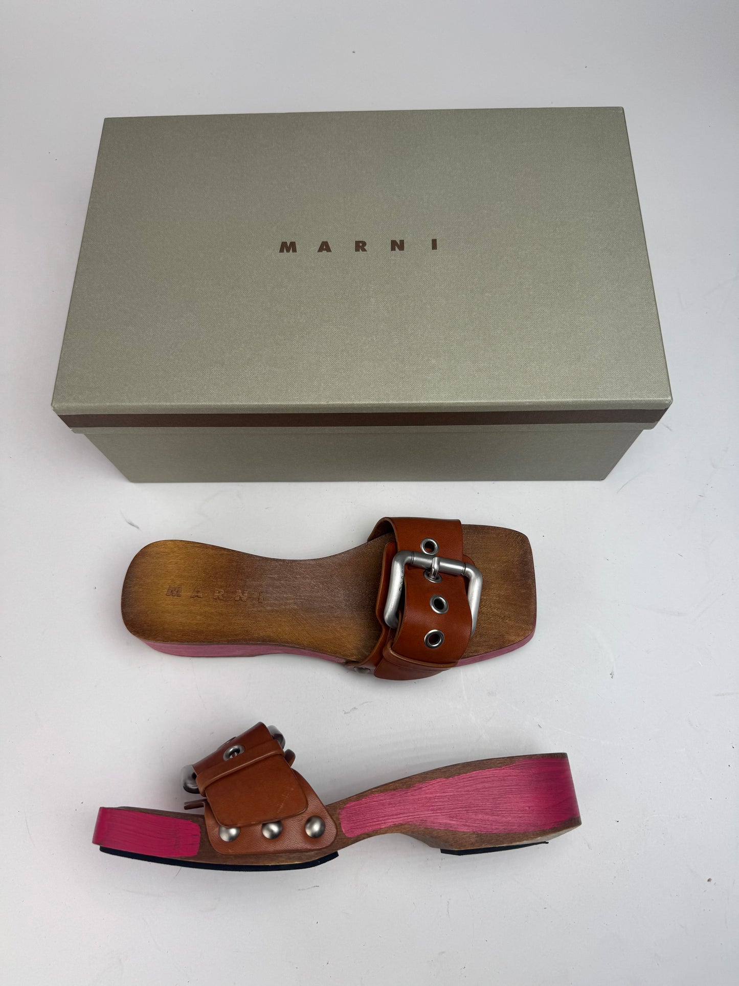 Vintage Marni Wooden Sandals Pink brown EU37