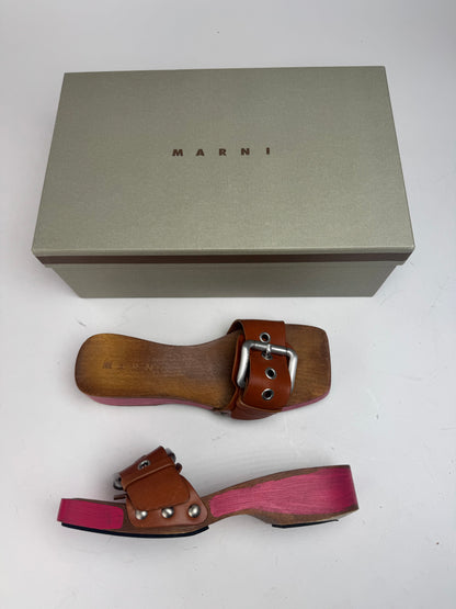 Vintage Marni Wooden Sandals Pink brown EU37