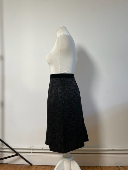 Vintage Balenciaga Silk Skirt Black Velvet Waistband