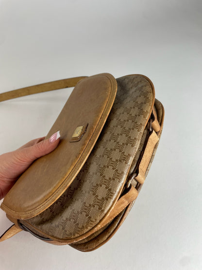 Vintage Celine Monogram leather Shoulder Bag beige Brown