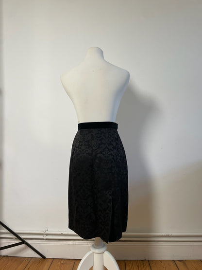 Vintage Balenciaga Silk Skirt Black Velvet Waistband