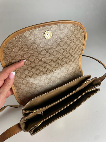 Vintage Celine Monogram leather Shoulder Bag beige Brown
