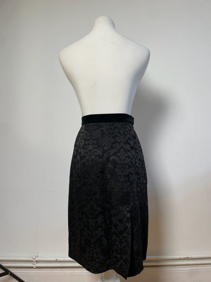 Vintage Balenciaga Silk Skirt Black Velvet Waistband