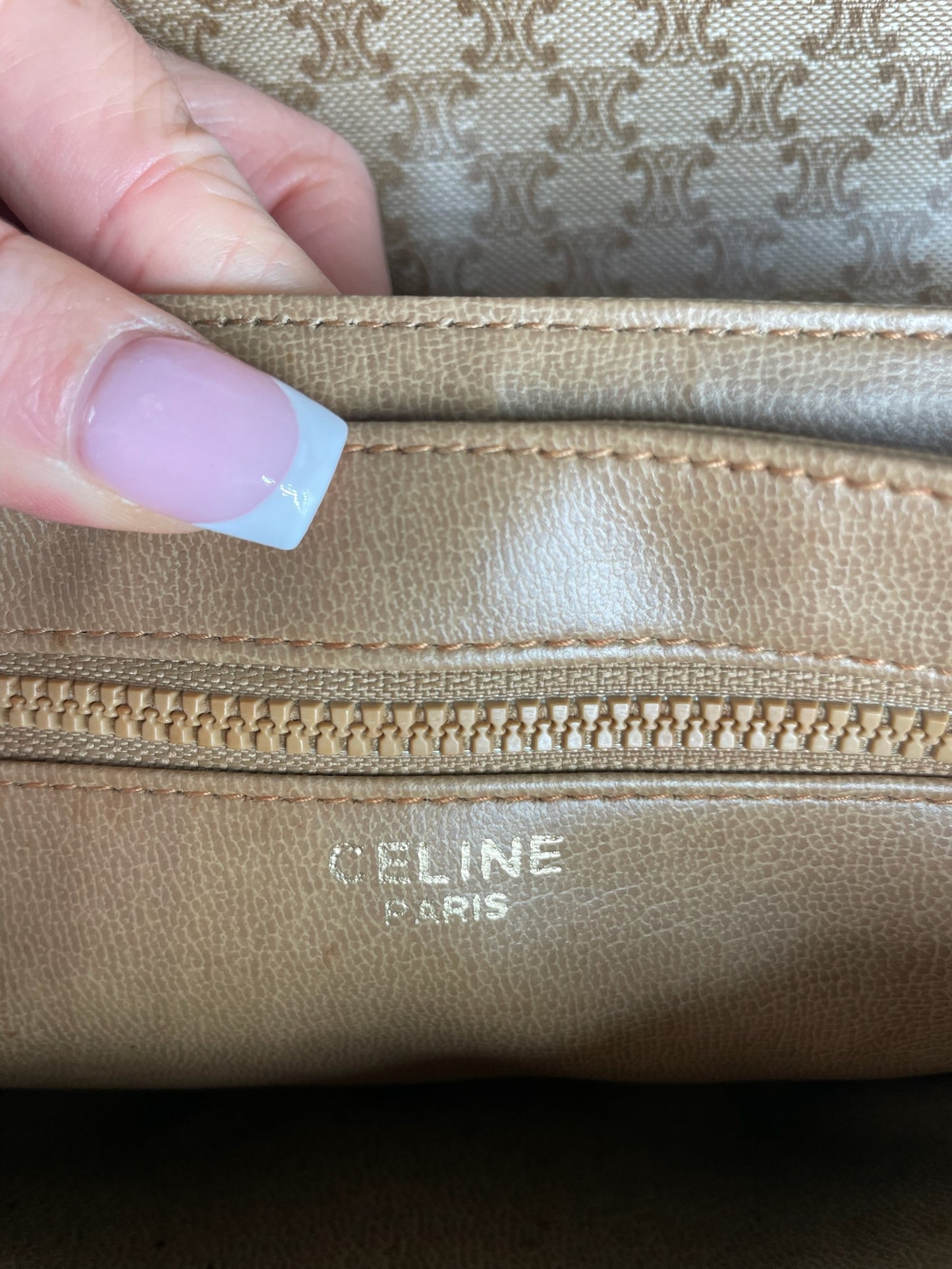 Vintage Celine Monogram leather Shoulder Bag beige Brown