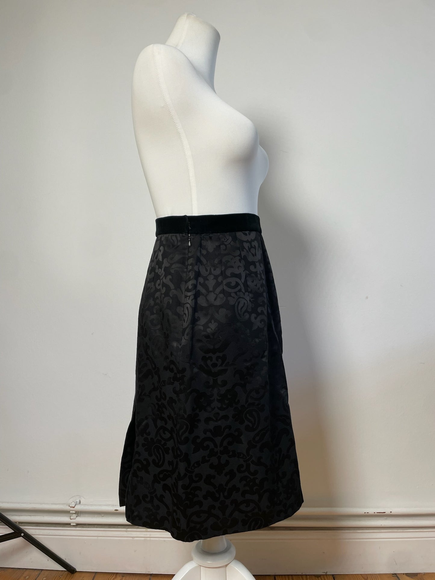 Vintage Balenciaga Silk Skirt Black Velvet Waistband