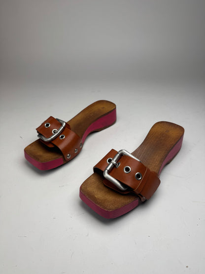 Vintage Marni Wooden Sandals Pink brown EU37