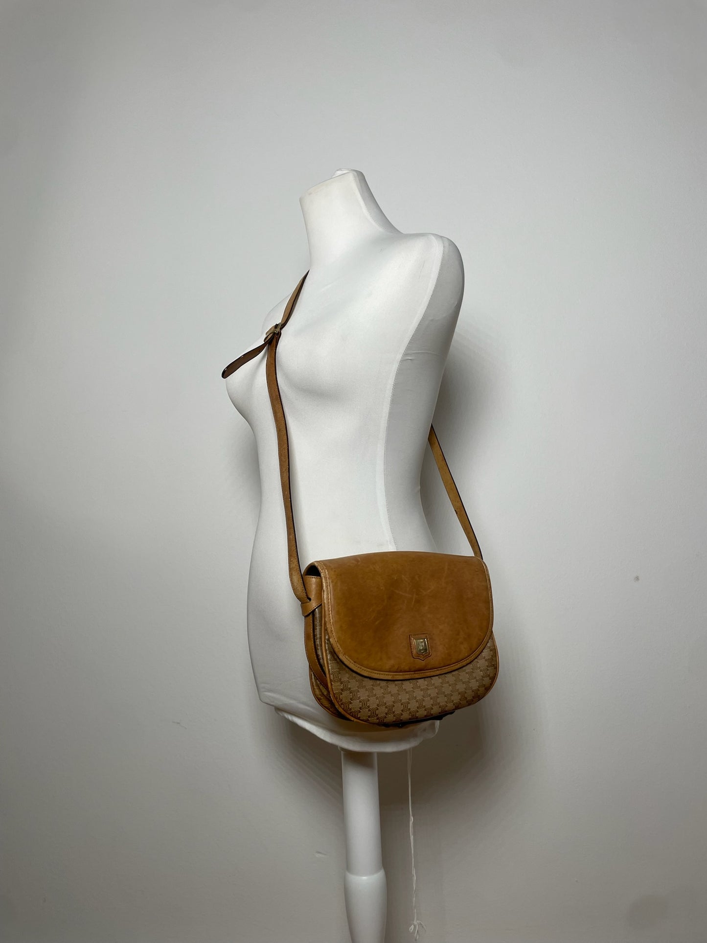 Vintage Celine Monogram leather Shoulder Bag beige Brown
