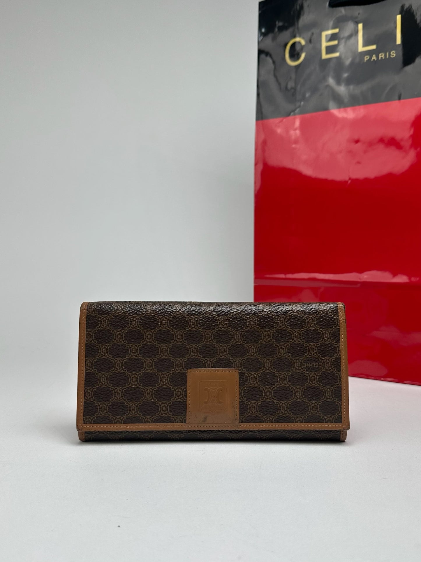Vintage Celine Paris Leather monogram Wallet Brown