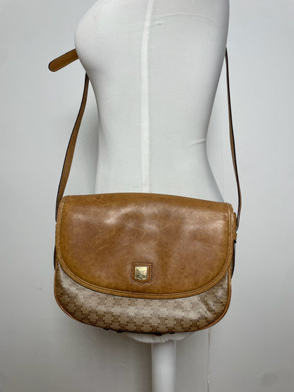 Vintage Celine Monogram leather Shoulder Bag beige Brown