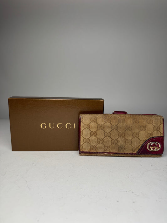 Vintage Gucci Monogram Wallet Beige Purple