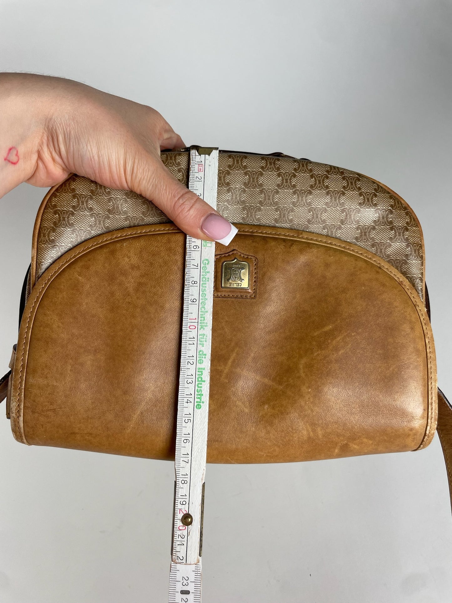 Vintage Celine Monogram leather Shoulder Bag beige Brown