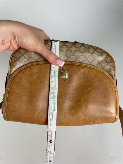 Vintage Celine Monogram leather Shoulder Bag beige Brown