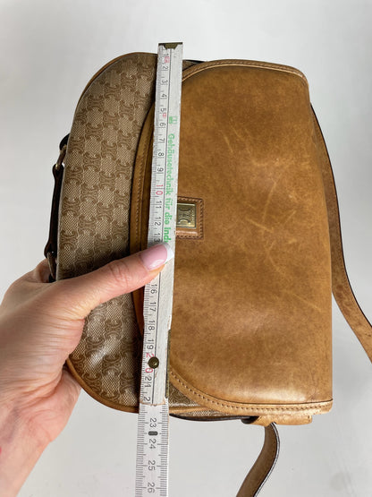 Vintage Celine Monogram leather Shoulder Bag beige Brown