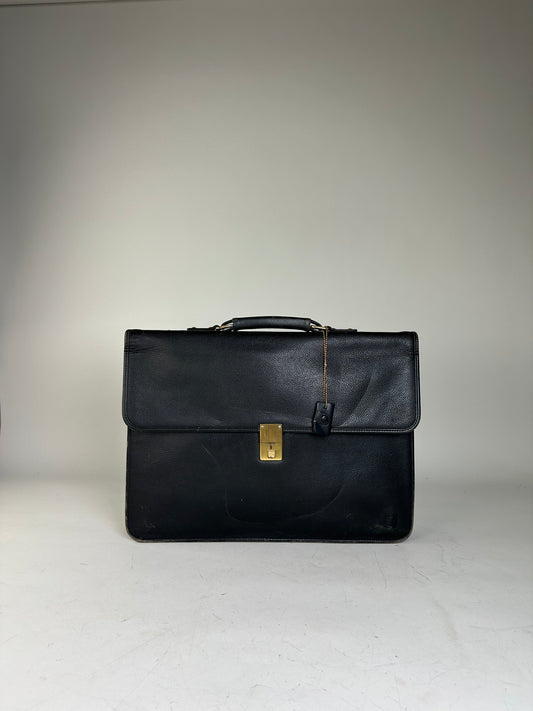Vintage Givenchy Structured Leather Briefcase Black Gold
