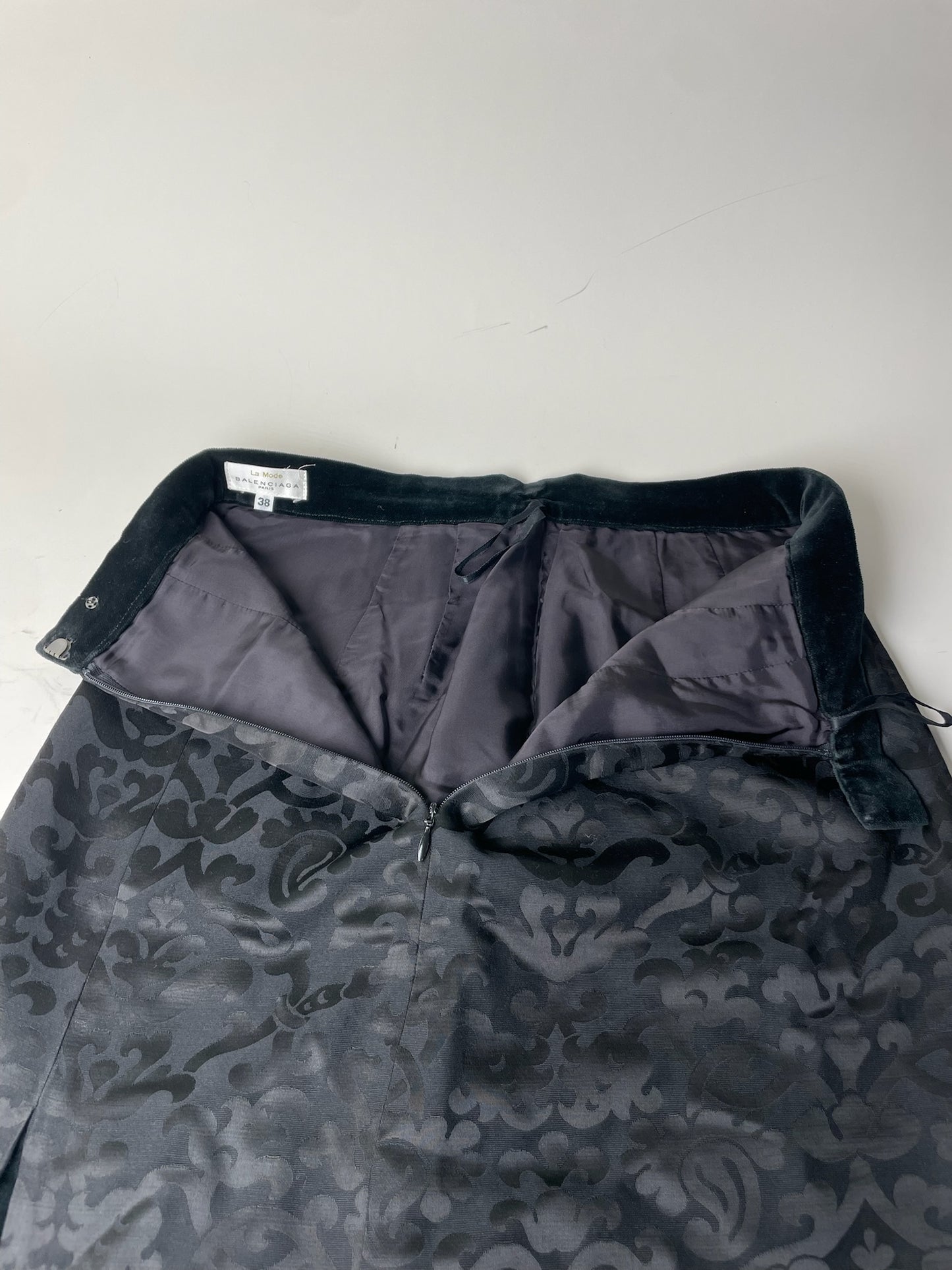 Vintage Balenciaga Silk Skirt Black Velvet Waistband