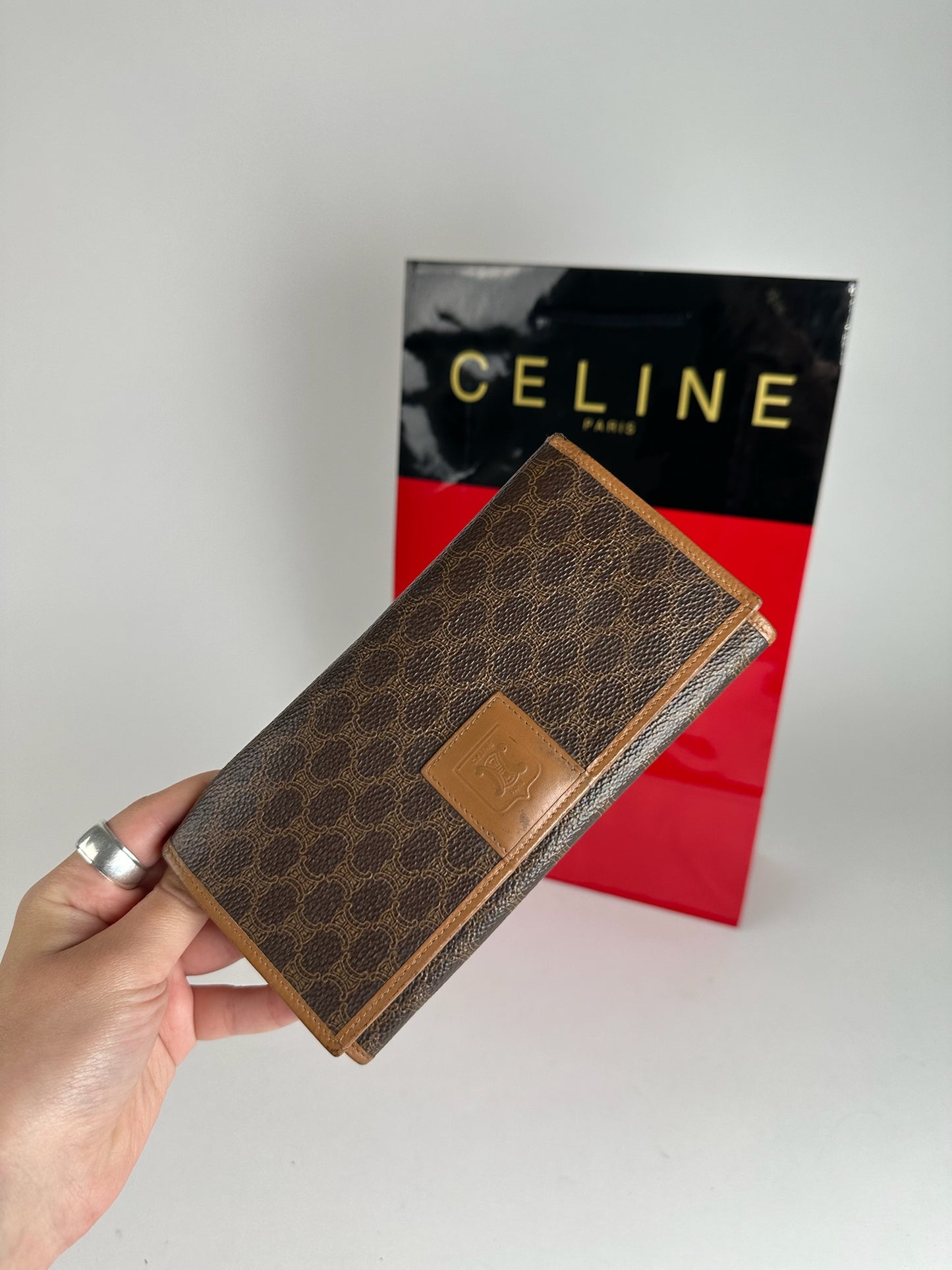 Vintage Celine Paris Leather monogram Wallet Brown