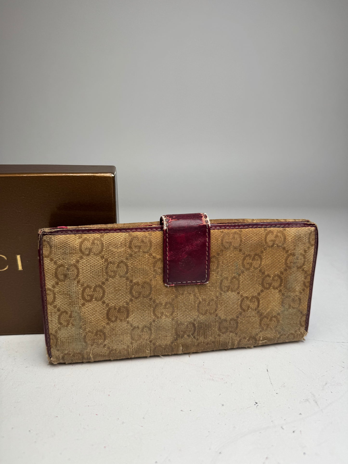 Vintage Gucci Monogram Wallet Beige Purple