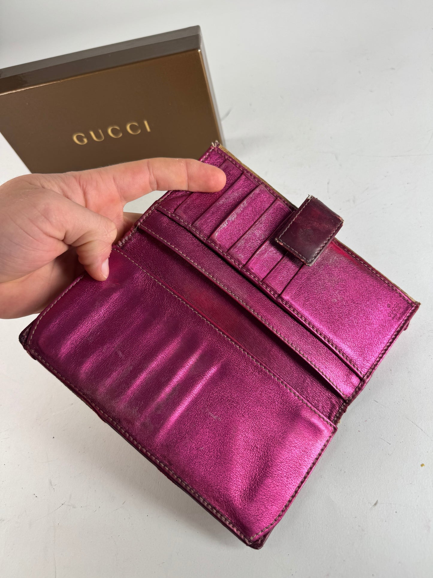 Vintage Gucci Monogram Wallet Beige Purple