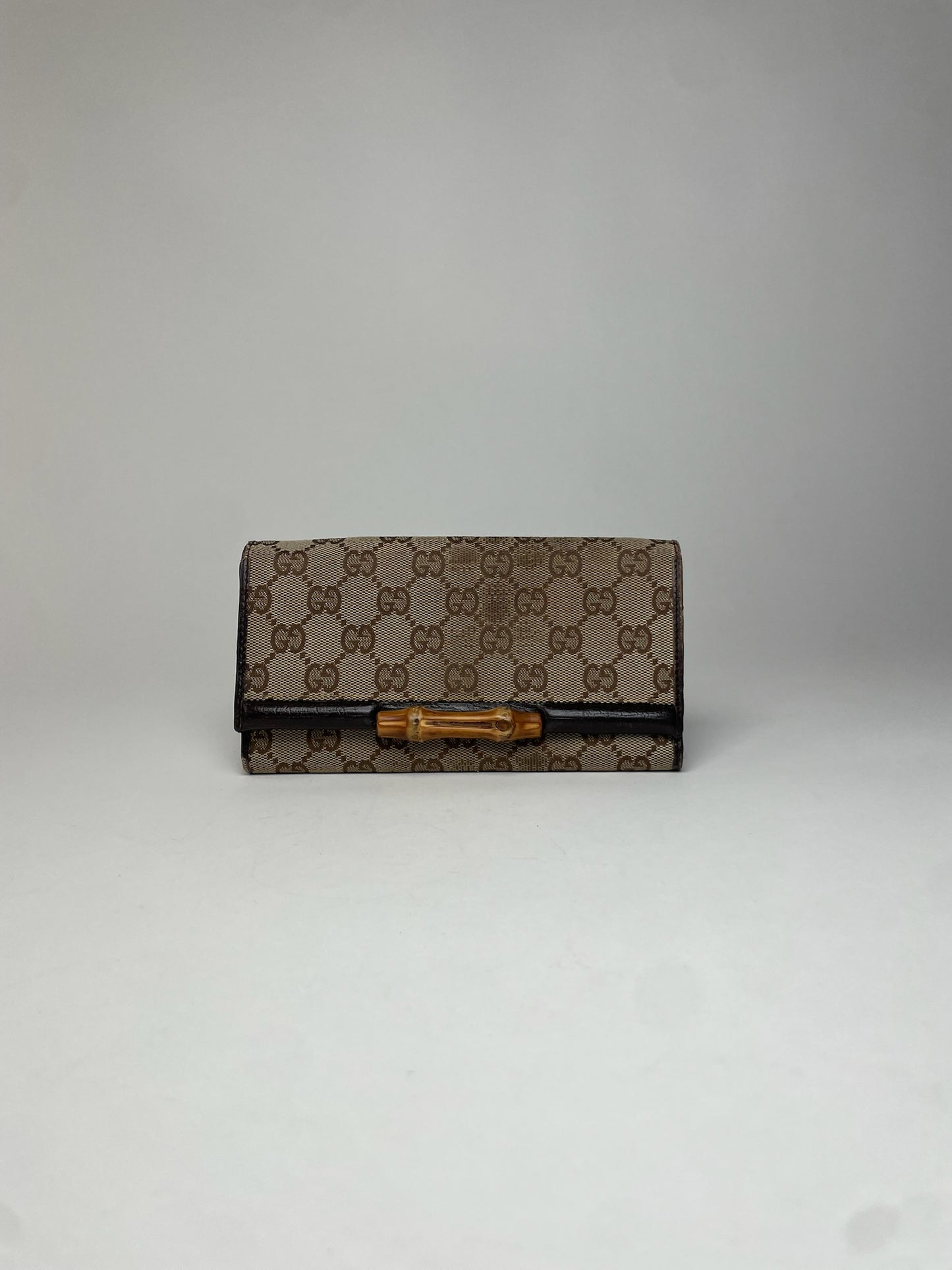 Vintage Gucci Monogram Leather Long Wallet Beige Brown