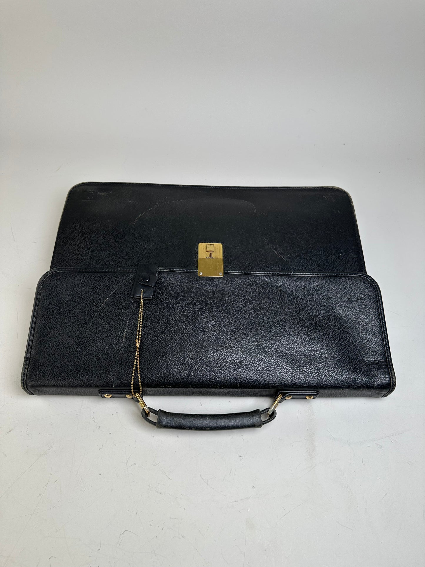 Vintage Givenchy Structured Leather Briefcase Black Gold