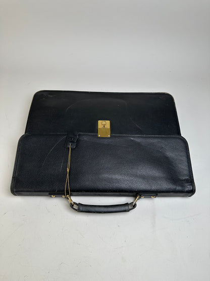 Vintage Givenchy Structured Leather Briefcase Black Gold