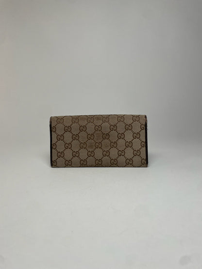 Vintage Gucci Monogram Leather Long Wallet Beige Brown