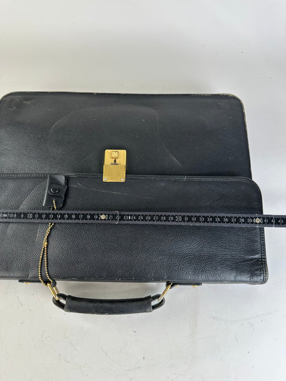 Vintage Givenchy Structured Leather Briefcase Black Gold
