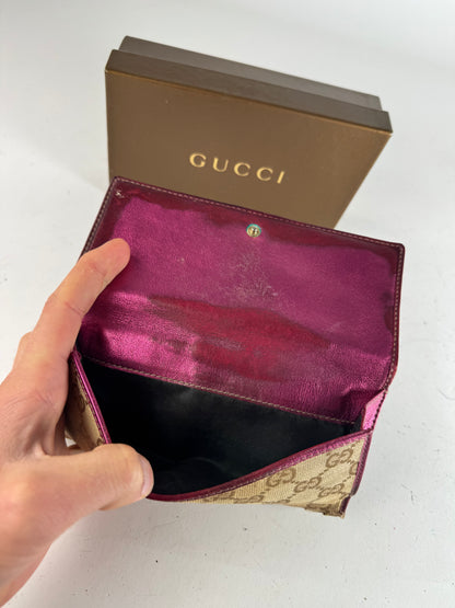 Vintage Gucci Monogram Wallet Beige Purple