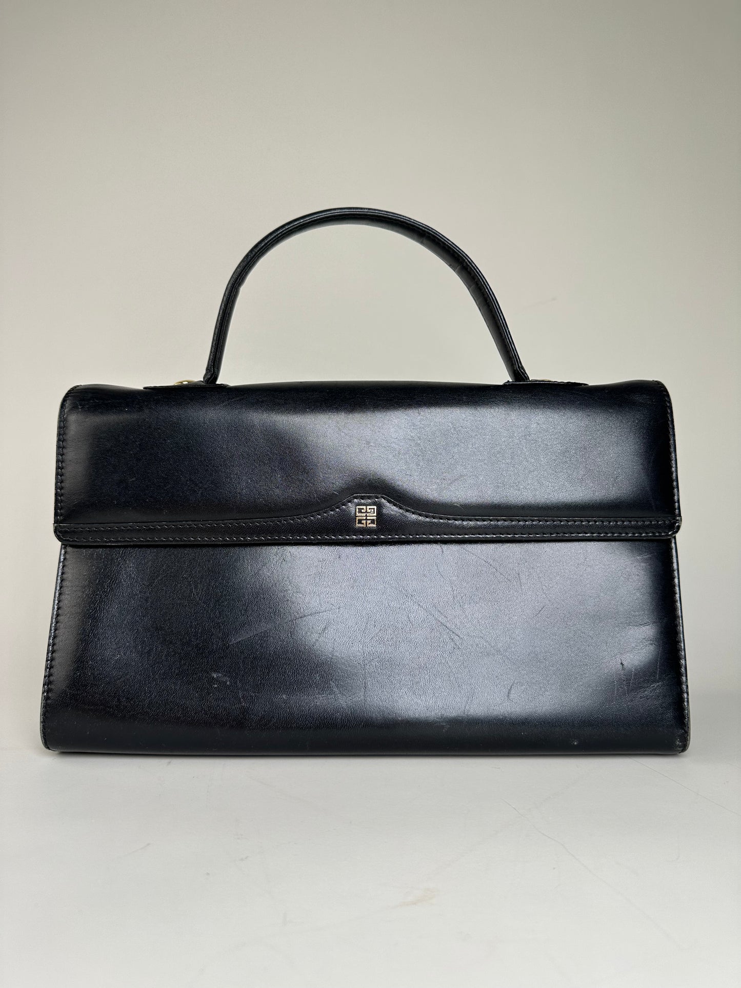 Vintage Givenchy Structured Leather Handbag Black Gold