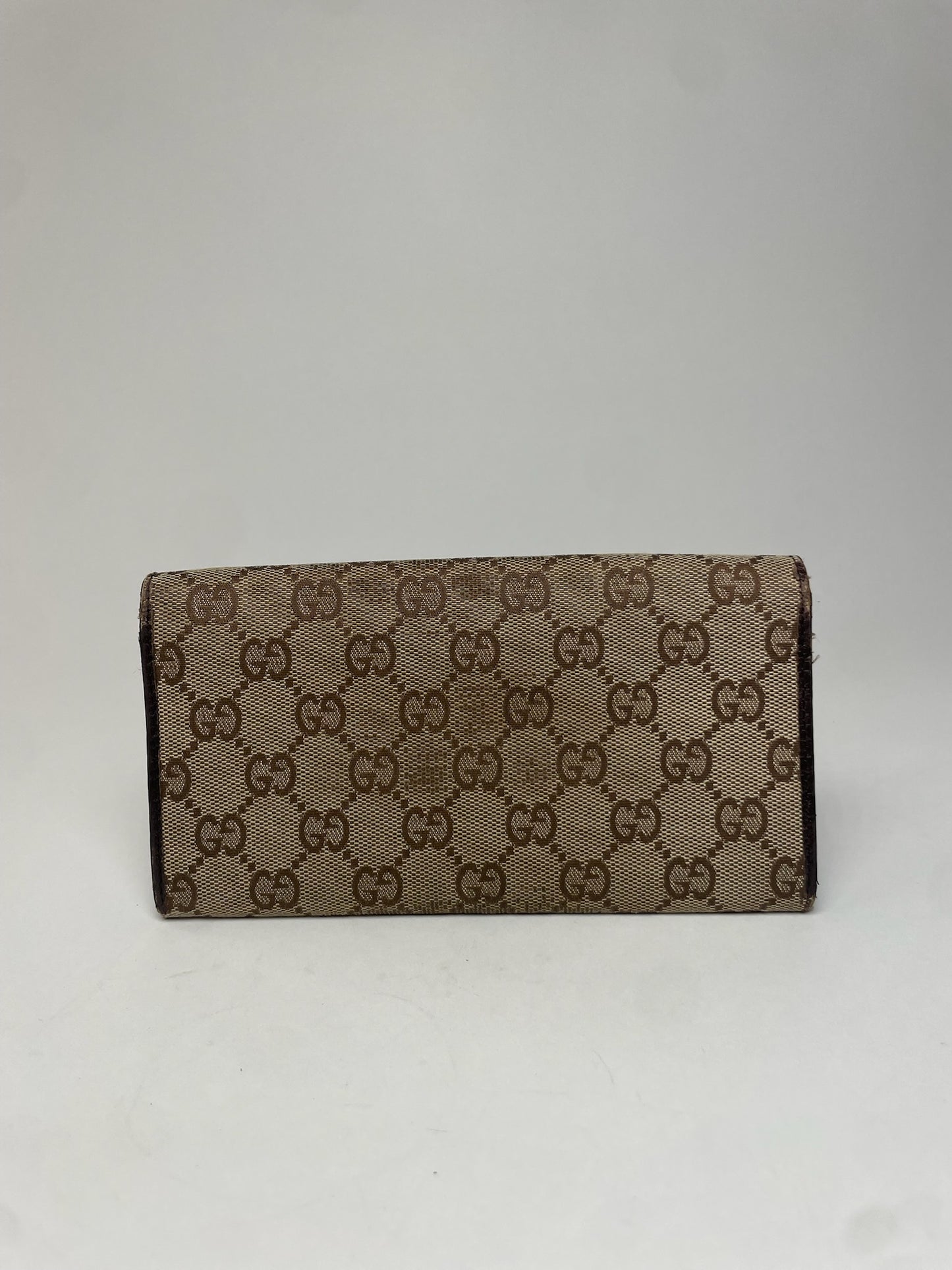 Vintage Gucci Monogram Leather Long Wallet Beige Brown
