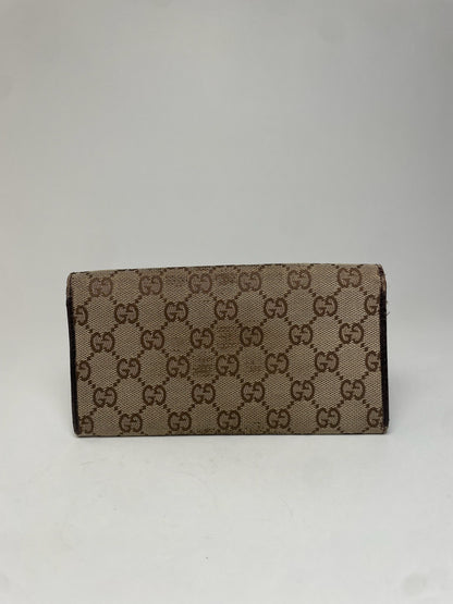 Vintage Gucci Monogram Leather Long Wallet Beige Brown