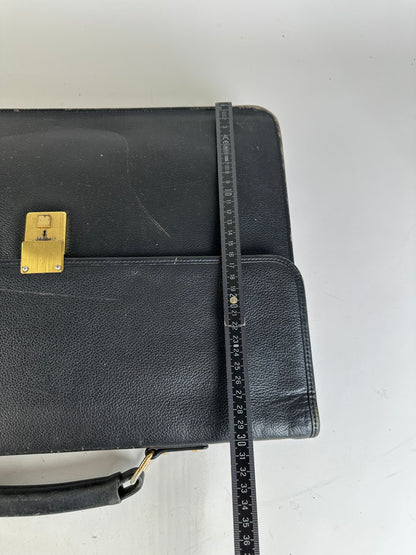 Vintage Givenchy Structured Leather Briefcase Black Gold