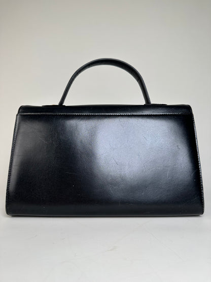Vintage Givenchy Structured Leather Handbag Black Gold