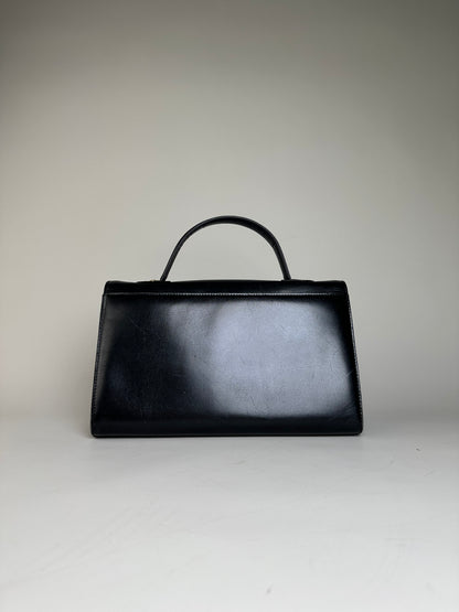 Vintage Givenchy Structured Leather Handbag Black Gold