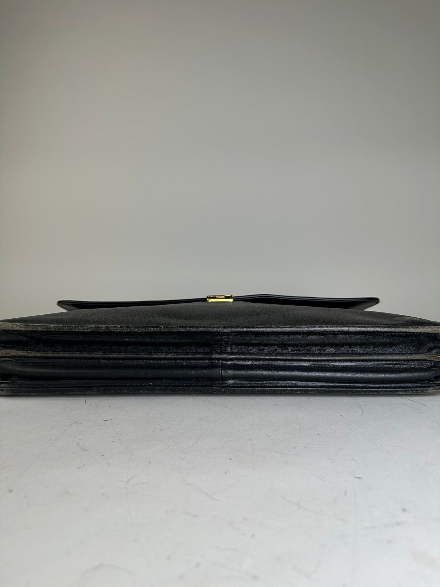 Vintage Givenchy Structured Leather Briefcase Black Gold