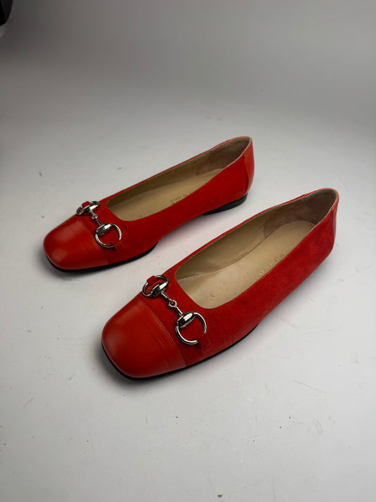Vintage Gucci Suede Patent Leather Ballerina / Loafer Red EU37