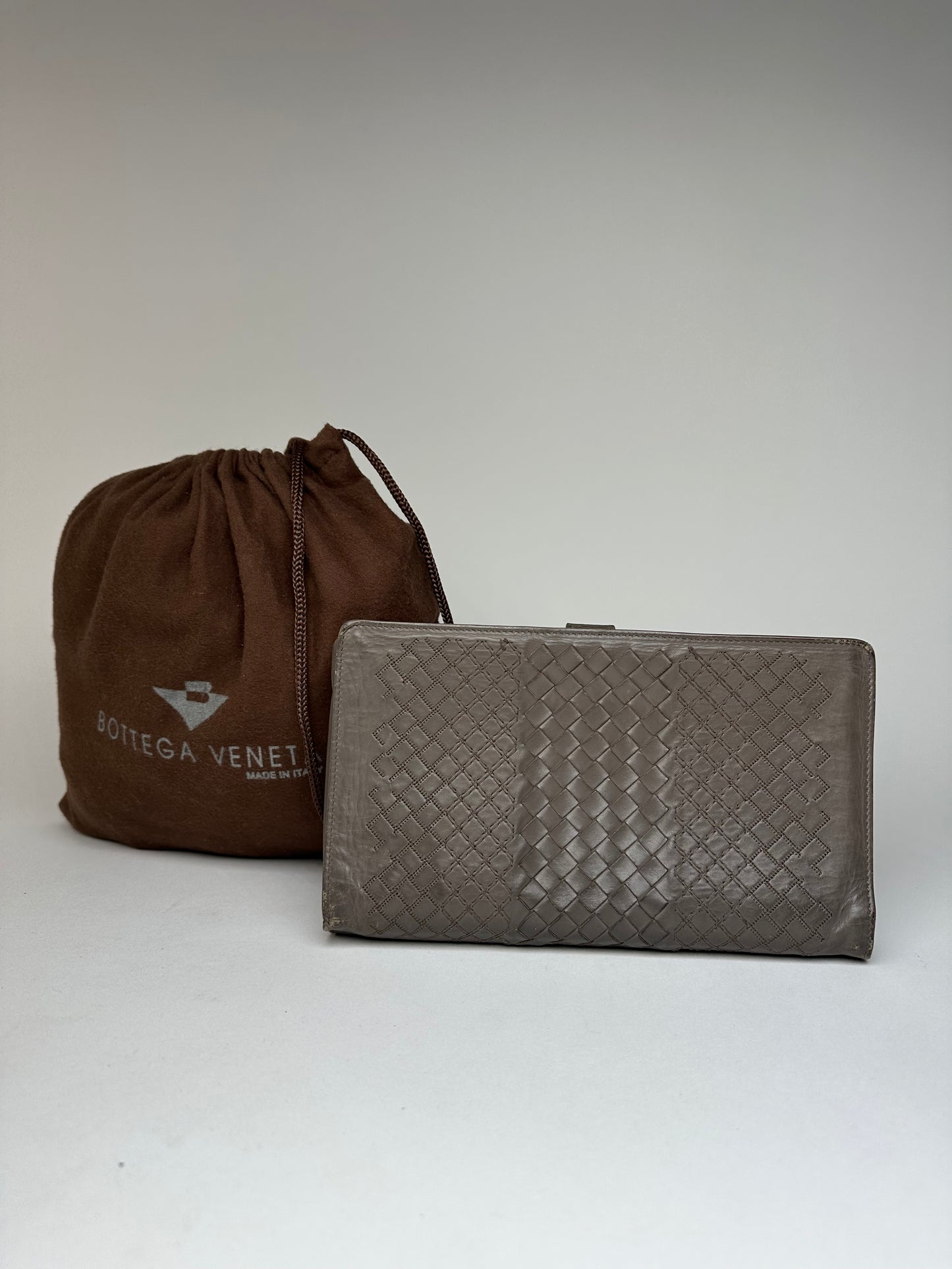 Vintage Bottega Veneta Intrecciato Leather Clutch Grey
