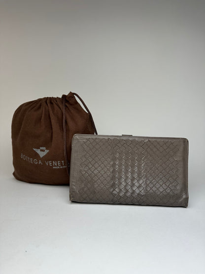 Vintage Bottega Veneta Intrecciato Leather Clutch Grey