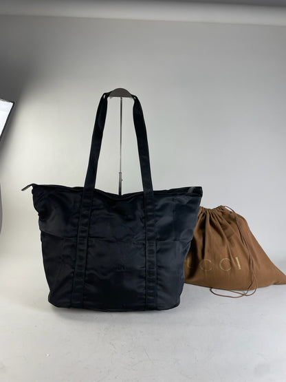 Vintage Gucci Nylon Tote Bag Black Silver