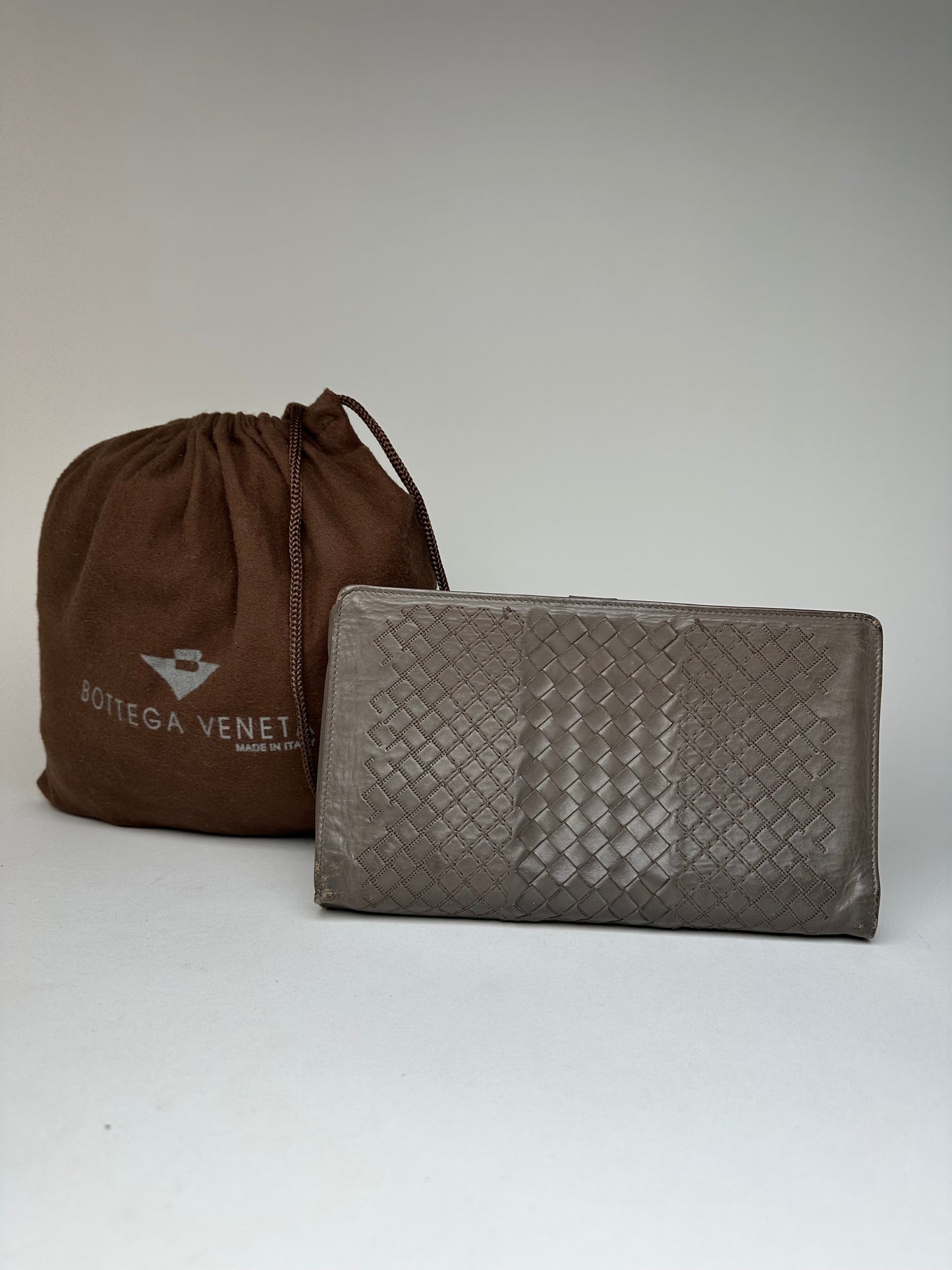 Vintage Bottega Veneta Intrecciato Leather Clutch Grey